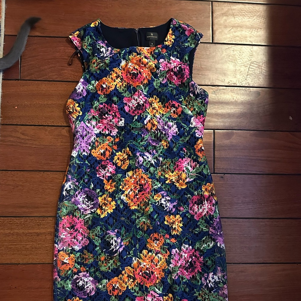 Worthington Blue and Pink Sleeveless Sheath Midi Dress